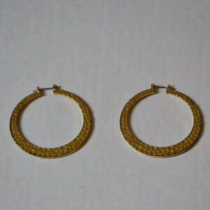 Goldtone Hammered  Metal Hoop Earrings